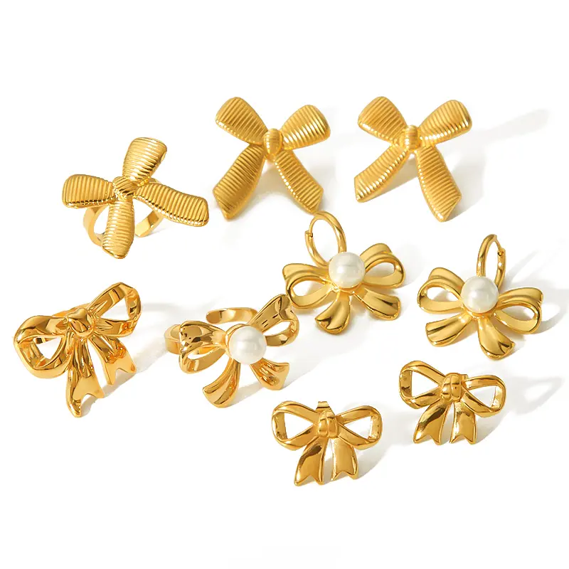 1 Pair Trendy Sweet Style Bow Knot Shape Stainless Steel 18K Gold Plated  Women's Stud Earrings 